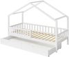 Bellabino 'Vils' Hausbett 90x200 cm mit großer Schublade, weiß, Kiefer Massivholz, Montessori Kinderbett mit Stauraum, inkl. Rausfallschutz und Lattenrost Bild 2