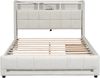 Polsterbett Leinen mit LED-Licht, USB-Anschluss & 2 Schubladen, 140x200 cm, Beige, ohne Matratze Bild 5