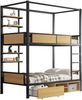 Etagenbett 90×200 cm aus MDF und Metall mit Stauraum, schwarz-natur Bild 5