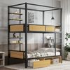 Etagenbett 90×200 cm aus MDF und Metall mit Stauraum, schwarz-natur Bild 1