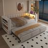 Schlafsofa, Flanellstoff mit Stauraum & LED, 90/180x190 cm, Beige, ohne Matratze Bild 4