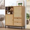 Casâme 'JAYA' Hohe Buffetschrank mit Rattanfronten - L100 x H120 cm - Helles Holz Bild 2
