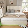 Merax Polsterbett, 140x200 cm Jugendbett, Kinder Stauraumbett mit Gasdruckfeder Hydraulik, Bettkasten mit großem Stauraum, 3 Schubladen, LED-Lichtleiste, weichem Samtbezug, Beige Bild 2