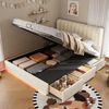 Merax Polsterbett, 140x200 cm Jugendbett, Kinder Stauraumbett mit Gasdruckfeder Hydraulik, Bettkasten mit großem Stauraum, 3 Schubladen, LED-Lichtleiste, weichem Samtbezug, Beige Bild 5