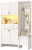 Yorbay Garderobe Set mit Schuhbank & Spiegel, Flurmöbel Weiß,Garderobenschrank, mit 5 Türen, 2 Schubladen, LED-Beleuchtung Bild 2