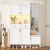 Yorbay Garderobe Set mit Schuhbank & Spiegel, Flurmöbel Weiß,Garderobenschrank, mit 5 Türen, 2 Schubladen, LED-Beleuchtung Bild 5