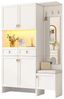 Yorbay Garderobe Set mit Schuhbank & Spiegel, Flurmöbel Weiß,Garderobenschrank, mit 5 Türen, 2 Schubladen, LED-Beleuchtung Bild 4