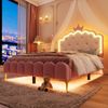 Prinzessinbett mit Lattenrost und LED-Beleuchtung, 140x200 cm, Mädchenbett, Polsterbett für Mädchen, Doppelbett, Kunstleder Bild 3