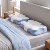 SONGMICS Kopfkissen, Kissen ergonomisch, Nackenkissen kühlend, höhenverstellbar, Memory Foam Kissen, weiß-blau Bild 2