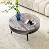 Couchtisch 70x70x35,5 cm in grauer Marmoroptik mit Metallbeinen, rund und modern Bild 3
