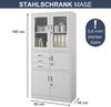 Vitrinenschrank abschließbar FILIP - mit Tresor & Schubladen| Büroschrank aus Stahl Aktenschrank mit Glasfenster Metallschrank Mehrzweckschrank, 185x90x40cm Grau Bild 2