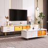 TV-Schrank 170 cm Weiß Gold mit Marmormuster und braunem Glas, Lowboard mit 4 Schubladen und 2 Türen Bild 5