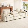 Sofa 242×80×88 cm, 3‑Sitzer Chenille Beige mit klappbarer Rückenlehne, USB‑Anschluss und Stauraum Bild 3