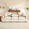 Sofa 242×80×88 cm, 3‑Sitzer Chenille Beige mit klappbarer Rückenlehne, USB‑Anschluss und Stauraum Bild 2