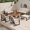 Merax Gartenlounge-Set aus Akazienholz und Stahl, (7-tlg, Sitzgruppe Gartengarnitur Balkonmöbel), 8-Sitzer Gartenmöbel-Set mit Sofas, 2 Sessel, 1 Hocker & Couchtisch Bild 2