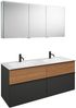 Burgbad FIUMO Waschtisch Set mit Spiegelschrank 142 cm breit, Braun/Anthrazit, Doppelwaschbecken Gussmarmor Weiß, 4 Schubladen, Anschlag rechts Bild 2