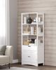 Vasagle Hochschrank, Badezimmerschrank, 3 offene Fächer, 1 Schublade und 2 Schranktüren, Premium-MDF weiß, 60 x 32,5 x 154 cm Bild 3