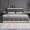 Polsterbett 140x200 cm LED Beleuchtung mit USB & Stauraum, modernes Doppelbett mit Leinenstoff Grau Bild 5