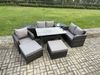 Fimous 7 Sitzer Rattan Garten Sofa Set Gartenmöbel Langer Rechteckiger Esstisch mit Sesseln 2 Großer Hockern 2 Beistelltischen Dunkelgrau gemischt Bild 2