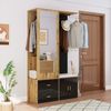 Kompaktgarderobe mit Spiegel, Schuhbank, Schuhregal und offenem Hängebereich, Garderobenschrank,Schwarz & Natur Bild 5