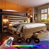 Flieks Holzbett, LED Doppelbett 180×200cm mit Aufladen, Stauraumfächer und Schubladen Bild 4