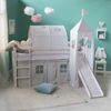 Hochbett mit Matratze 90x200 Turm Tunnel Rutsche Stockbett Weiß Kinderbett Holz Kiefer Vorhang Sterne grau Lattenrost Bild 2