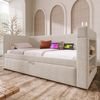 Schlafsofa mit Ausziehbett, Baumwoll-Leinen-Mischgewebe, 90x190 cm, Beige, ohne Matratze Bild 3