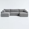 Wohnero24 Habana U XL Ecksofa 381x153 cm mit Schlaffunktion 337x133 cm – XXL Wohnlandschaft U-Form – Hellgrau Sofa U - Form mit Bettkasten – Cord Couch Großformat Bild 2