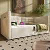 Beiges Hydraulisches Schlafsofa 90x200 cm Mit USB C Ladestation Und Stauraum Samtbezug 159 Kg Tragkraft Bild 2