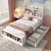 Bett 90x200 cm mit Stauraum und Regal in Weiß/Eiche – Kinderbett mit Schubladen und Sitzbank Bild 4