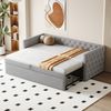 Merax Einzelbett, Polsterbett 90*200 cm&90*190 cm, Daybett Tagesbett Ausziehbares Schlafsofa, Mit Lattenrost, Multifunktionales Bett-Gästebett, Samt, Hellgrau Bild 2
