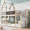Hochbett 90x200 cm aus Holzmaterial und MDF mit Tafel, Aufbewahrungstreppe und Rausfallschutz Bild 4