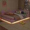 Daybett 214 × 152 × 64,5 cm ,140 × 200 cm Liegefläche – Vliesimitat & MDF,16‑Farben LED, USB/Typ‑C, Rosa Bild 4