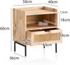 Nachtkonsole Mango Massivholz / Rattan 50x60x40 cm Nachttisch Braun, Nachtkommode Boxspringbett mit Schublade Wiener Geflecht, Nachtkästchen mit Stauraum & Metallgestell Bild 4