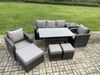 Fimous 8 Pcs Rattan Gartenmöbel Set Rechteckiger Esstisch und Sessel Sofa Set mit Beistelltisch 3 Fußhockern Dunkelgrau gemischt Bild 2