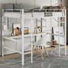Hochbett mit Rausfallschutz, Schreibtisch, Regal, Leiter und Lattenrost, 90x200 cm, Metallbett, Jugendbett, Kinderbett Bild 3
