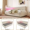 Polsterbett Schlafsofa 90x200, mit LED-Beleuchtung und hydraulischem Stauraum, klassisches vertikales Streifendesign, seitliche Kopfteile mit austauschbaren Positionen, Lattenrost, Samtstoff, Beige Bild 5