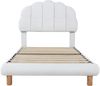 Merax 90x200cm Einzelbett, Polsterbett, Holzlattenrost, Kreisvlies, Weiß Bild 5