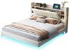 OKWISH Polsterbett Funktionsbett,Stauraumbett,Doppelbett,Gästebett,Jugendbett (Polsterbett, mit Wendbarem Kopfteil, USB-Anschluss & LED-Lichtleiste, Stauraum, Beige, Stabiler Metallrahmen für Schlafzimmer & Jugendzimmer, Polsterbett 160x200 cm) Bild 4