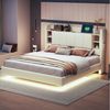 OKWISH Polsterbett Funktionsbett,Stauraumbett,Doppelbett,Gästebett,Jugendbett (Polsterbett, mit Wendbarem Kopfteil, USB-Anschluss & LED-Lichtleiste, Stauraum, Beige, Stabiler Metallrahmen für Schlafzimmer & Jugendzimmer, Polsterbett 160x200 cm) Bild 3