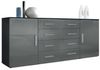 Vladon Sideboard Faro V2, Kommode mit 2 Türen und 4 Schubladen, Schwarz matt/Grau Hochglanz (166 x 72 x 35 cm) Bild 4