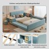OKWISH Polsterbett Kinderbett Funktionsbett (mit Schreibtisch, Hocker und Stauraum, Blau, Weiches Kopfteil, Robuste Holzlatten, für Schlaf- und Arbeitsbereich 140x200 cm), Inklusive Matratze Bild 3