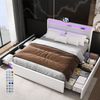 oyajia Polsterbett LED-Beleuchtung Doppelbett mit Ladefunktion und 4 Schubladen (Jugendbett Bettgestll), mit Type-C + USB, Ohne Matratze Bild 2
