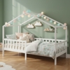 Bellabino 'Bia' Hausbett 80x160 cm, weiß, Kiefer Massivholz, Montessori Kinderbett mit Rausfallschutz und Lattenrost