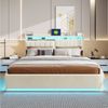 Furnishings Home Polsterbett 140 × 200 cm gepolstertes Doppelbett mit LED-Beleuchtung, (Hydraulisch hebbarer Stauraum) Beige Samt 1 USB-Anschluss Bild 2
