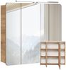 Badezimmer Set mit LED-Spiegelschrank LUTON-56 Hochglanz weiß mit Wotan Eiche Nb, B/H/T CA: 130/200/46 cm Bild 5