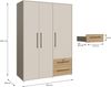 Forte MOKKARIS Kleiderschrank 140 150, moderner Drehtürenschrank, 3-türig, 2 Schubladen, Holzwerkstoff, Kaschmir Beige mit Artisan Eiche Holzdekor, 144,4 cm breit x 200,1 cm hoch x 58,8 cm tief Bild 5