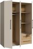Forte MOKKARIS Kleiderschrank 140 150, moderner Drehtürenschrank, 3-türig, 2 Schubladen, Holzwerkstoff, Kaschmir Beige mit Artisan Eiche Holzdekor, 144,4 cm breit x 200,1 cm hoch x 58,8 cm tief Bild 4
