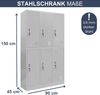 Umkleideschrank Spind IGOREK - 6 Abteile, Etikettenhalter Lüftungsschlitze | Umkleidespind Schließfachschrank Garderobenspind, 150x90x45cm Grau Bild 2