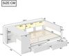 140x200 Holz-Plattformbett mit Ablageflächen, Schubladen, Ladestation und gepolstertem Kopfteil, Mit bunten LED-Leuchten, Weiß Bild 5